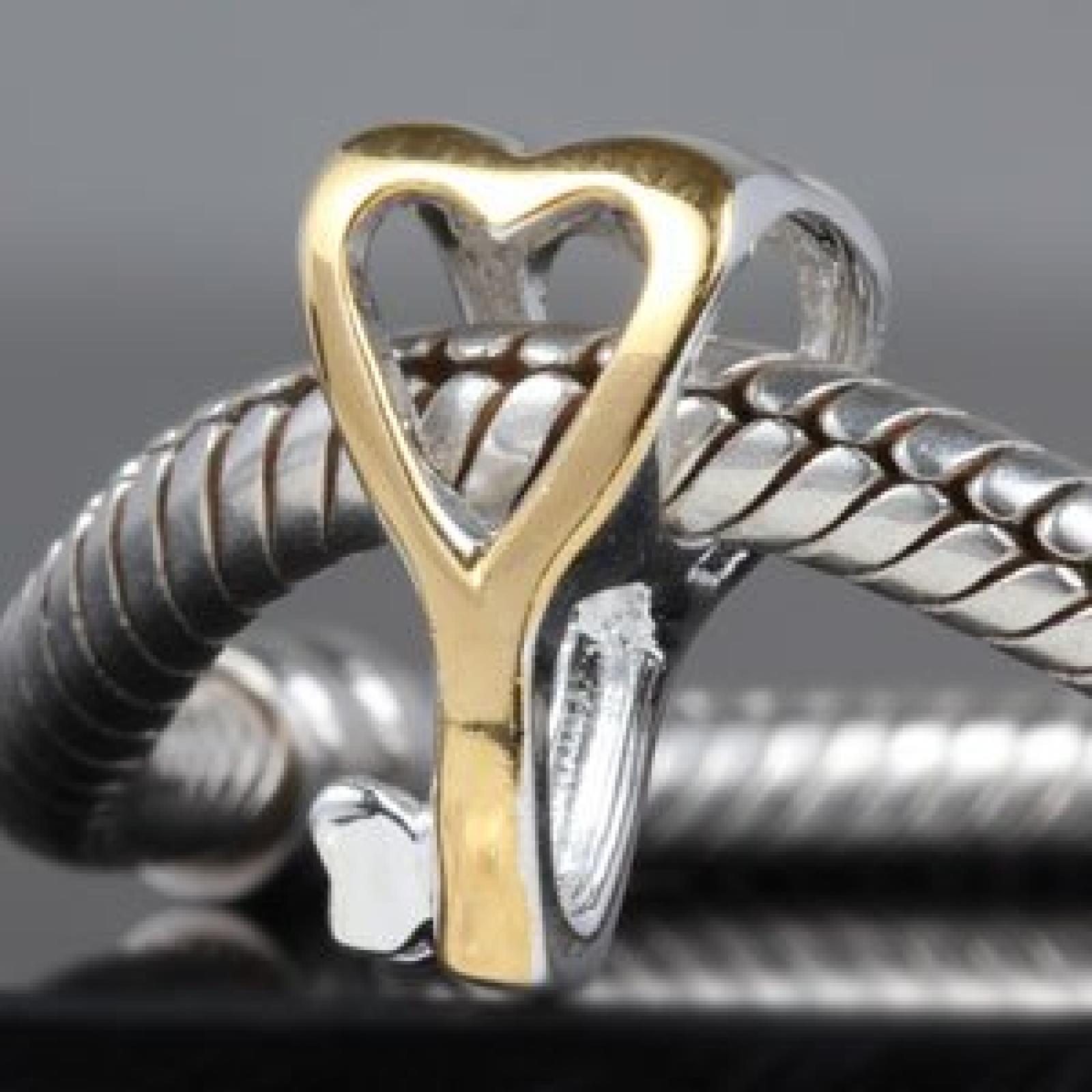 Andante-Stones Original Massiv 925 Silber Gold Bead "Herzschl&uuml;ssel" Element Kugel f&uuml;r European Beads + Organzas&auml;ckchen 